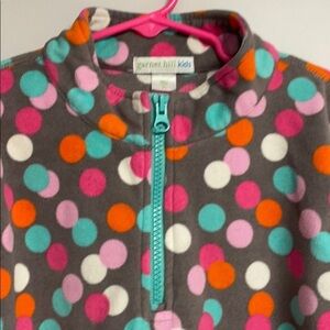 Girls Garnet Hill Kids Gray Colorful Polka Dot fleece  quarter zip pullover, XL